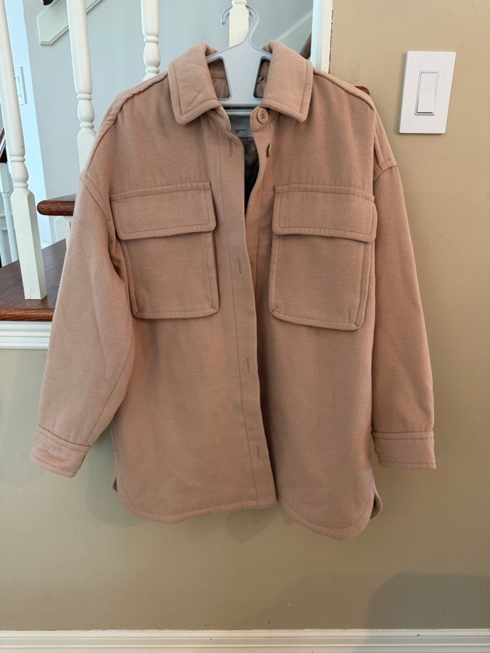 Abercrombie & Fitch Camel Oversized Shacket with Front Flap Pockets